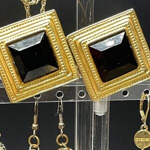 Vintage Ben Amun Egyptian Revival Square Clip Earrings Gt/Glass